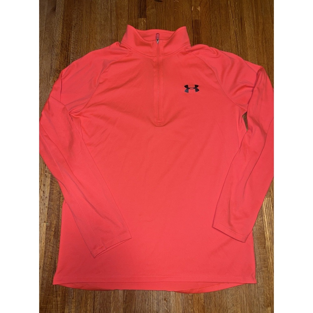Under Armour Mens Technical Half Zip Long Sleeve Performance Salmon Pink Shirt